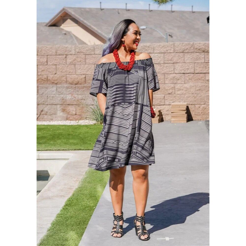 Mamalu Fashion Mele Off-shoulder Dress With Pockets Black And Brown Sz XS